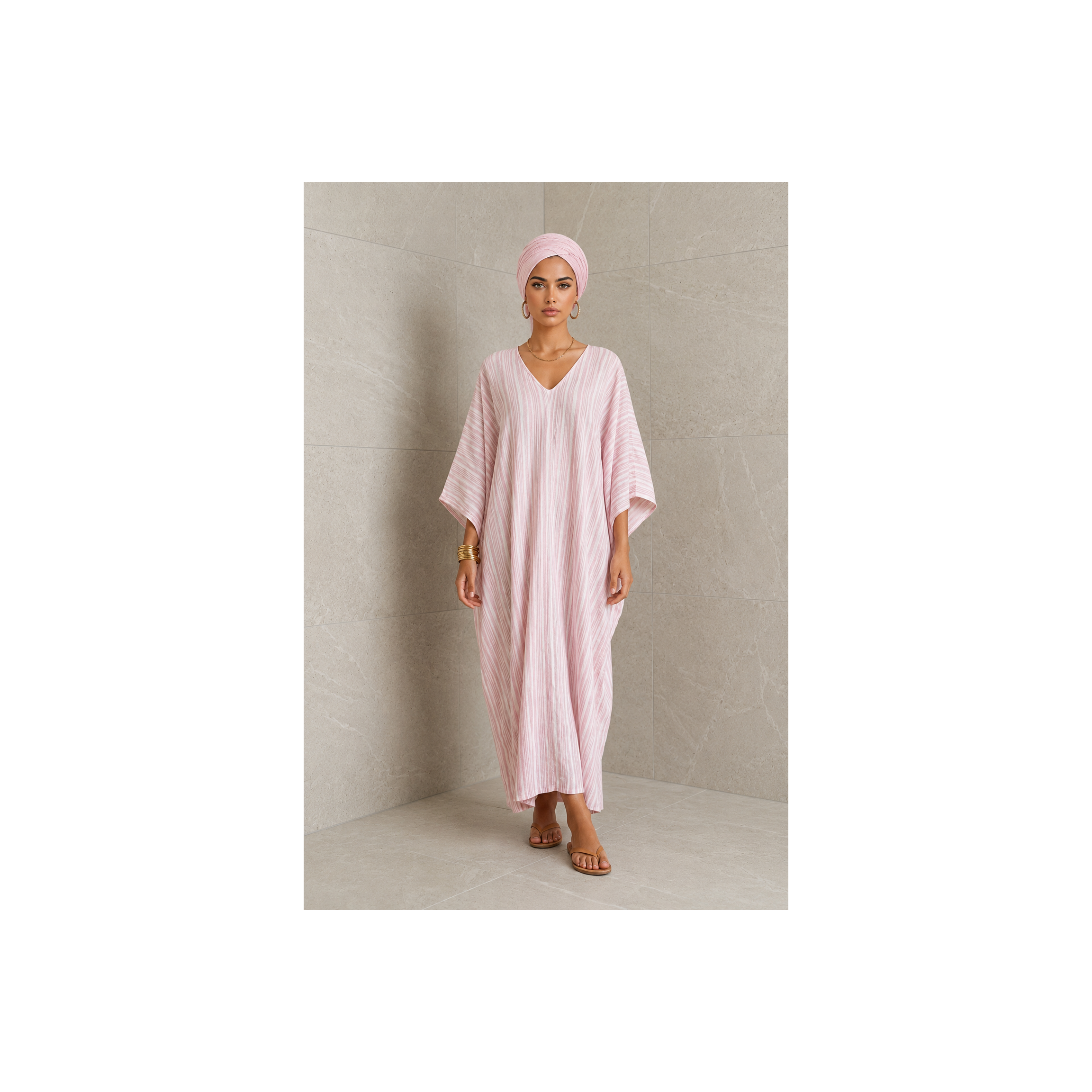 Caftan Bohème Rayé Femme – Robe Longue Fluide Col V