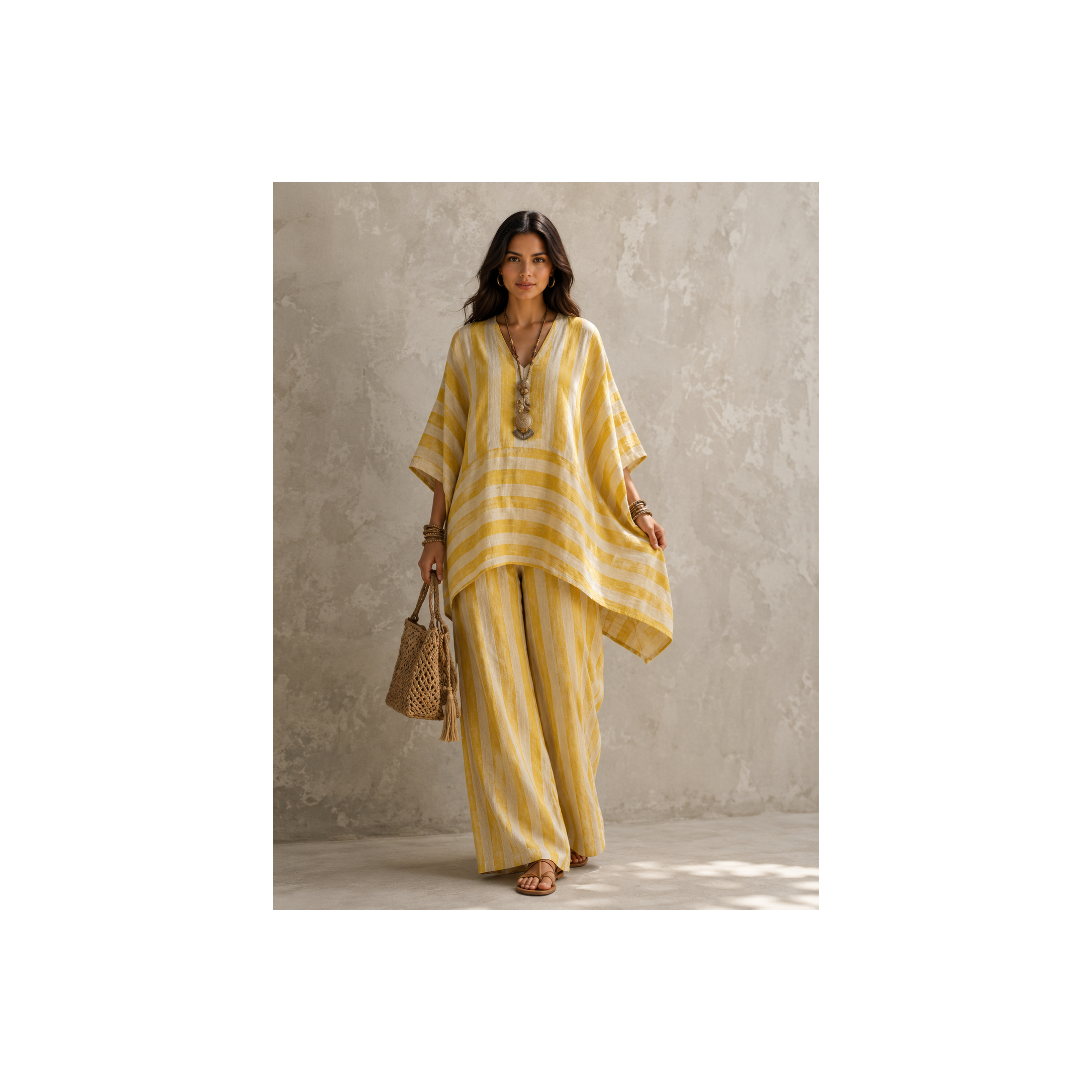 Ensemble Bohème Rayé 2 Pièces – Tunique Ample & Pantalon Fluide  (différents coloris)