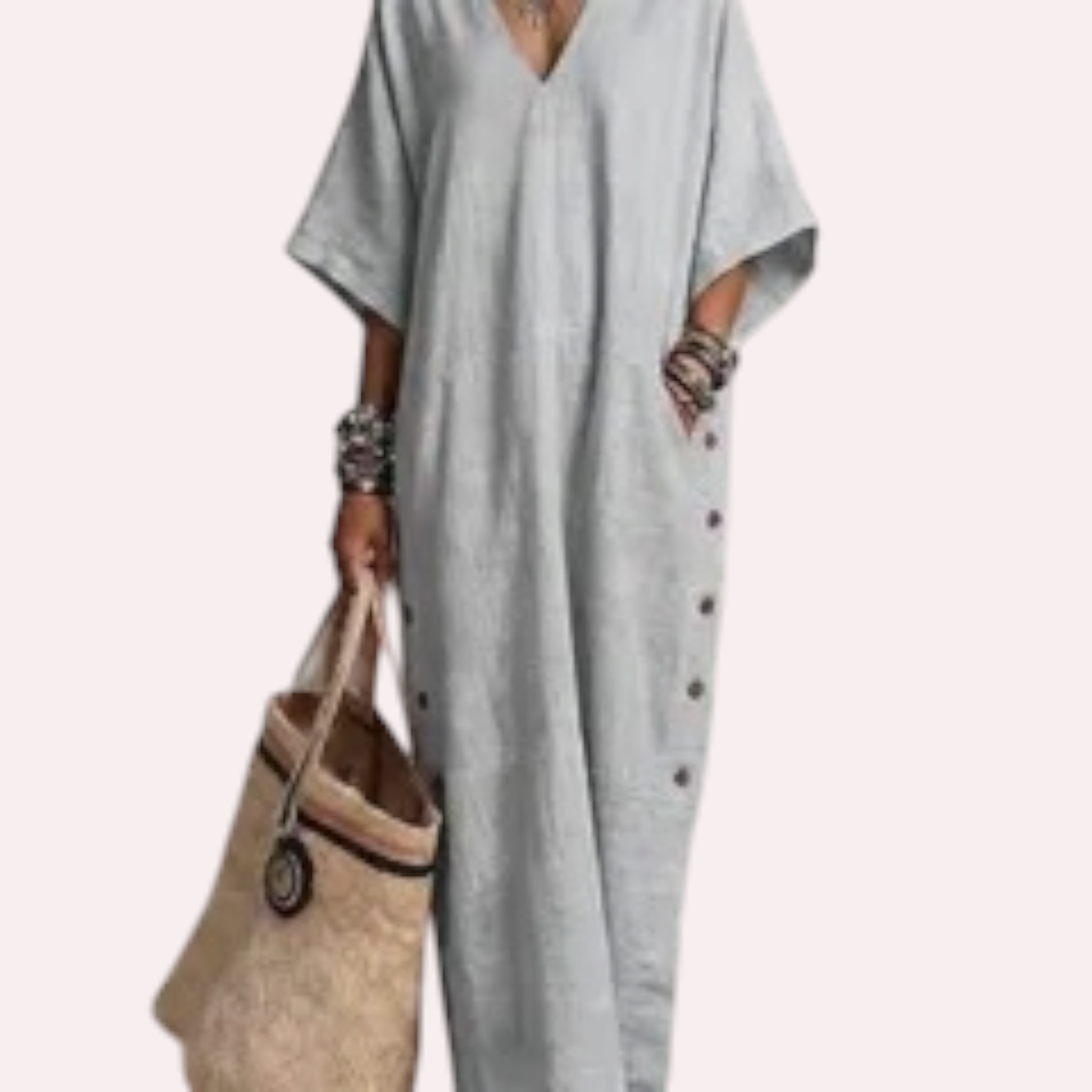 Robe Longue Bohème Col V – Élégance Décontractée