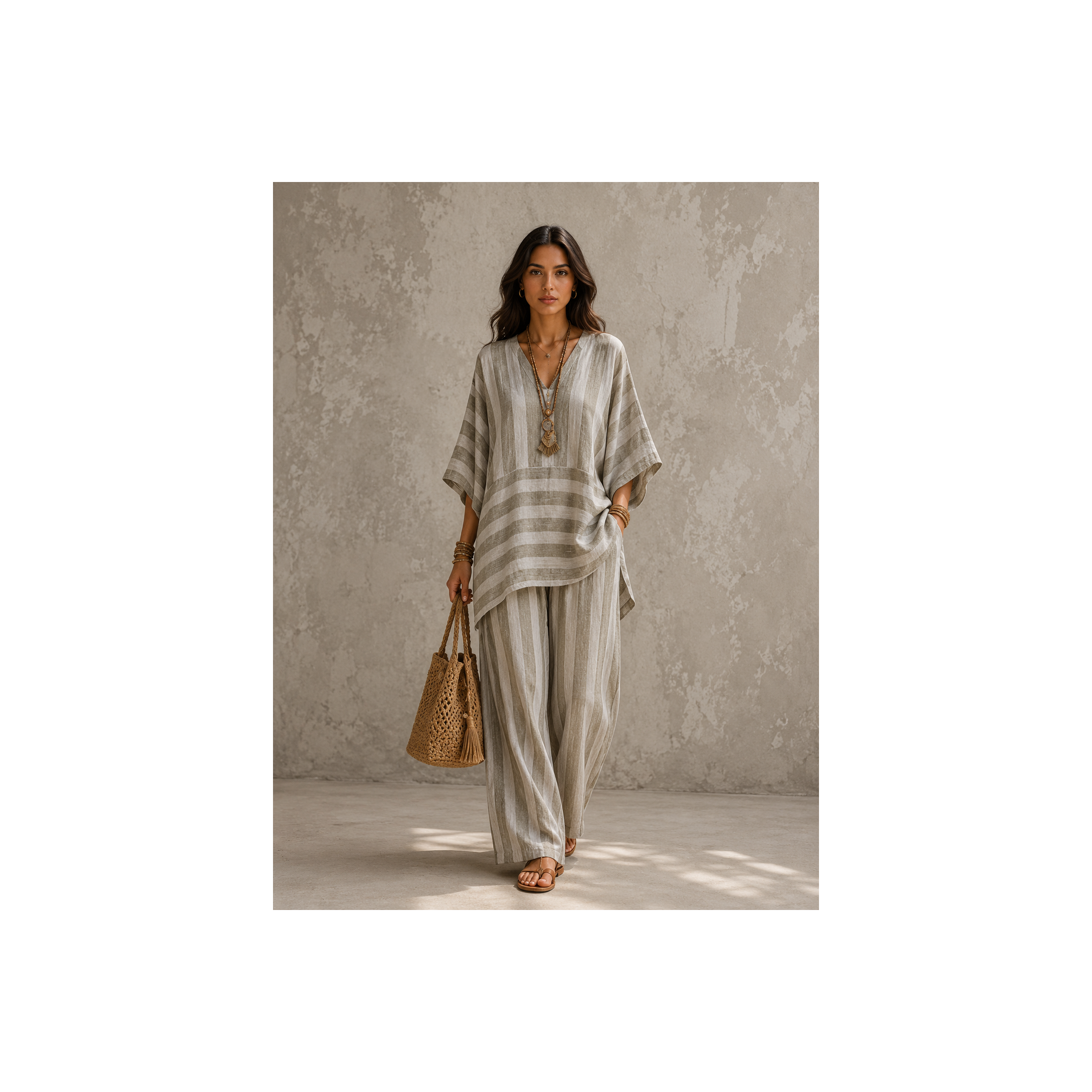 Ensemble Bohème Rayé 2 Pièces – Tunique Ample & Pantalon Fluide  (différents coloris)