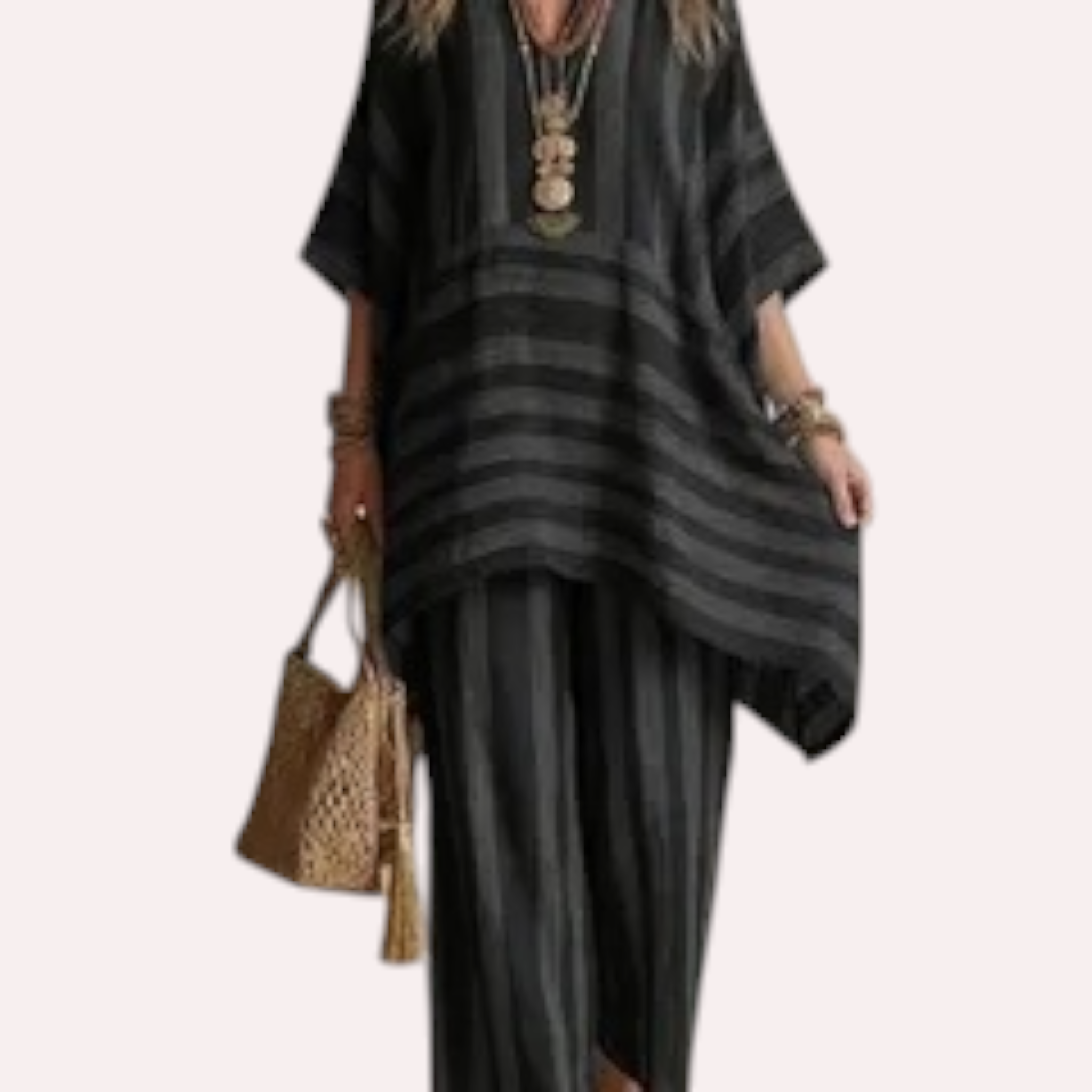 Ensemble Bohème Rayé 2 Pièces – Tunique Ample & Pantalon Fluide