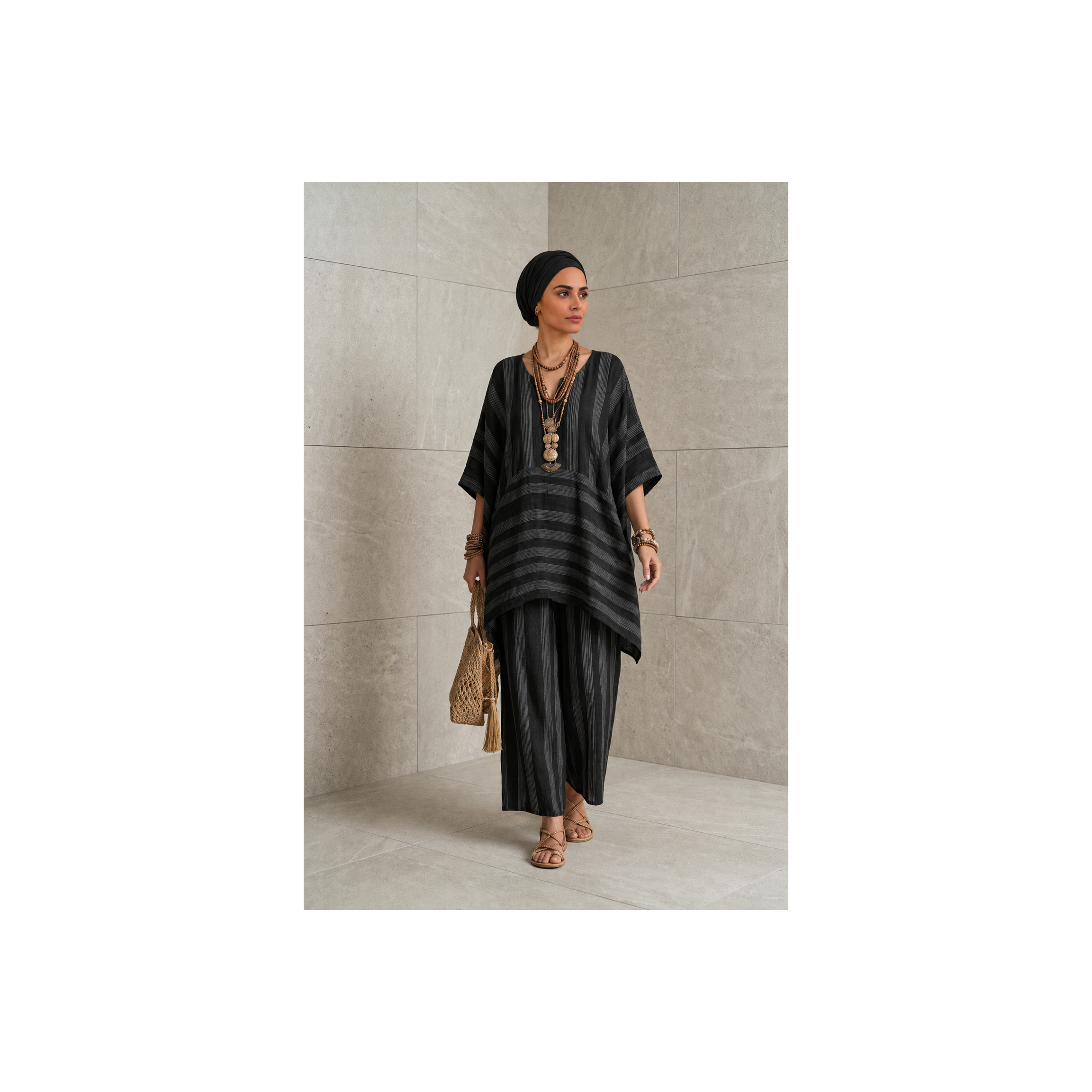 Ensemble Bohème Rayé 2 Pièces – Tunique Ample & Pantalon Fluide  (différents coloris)