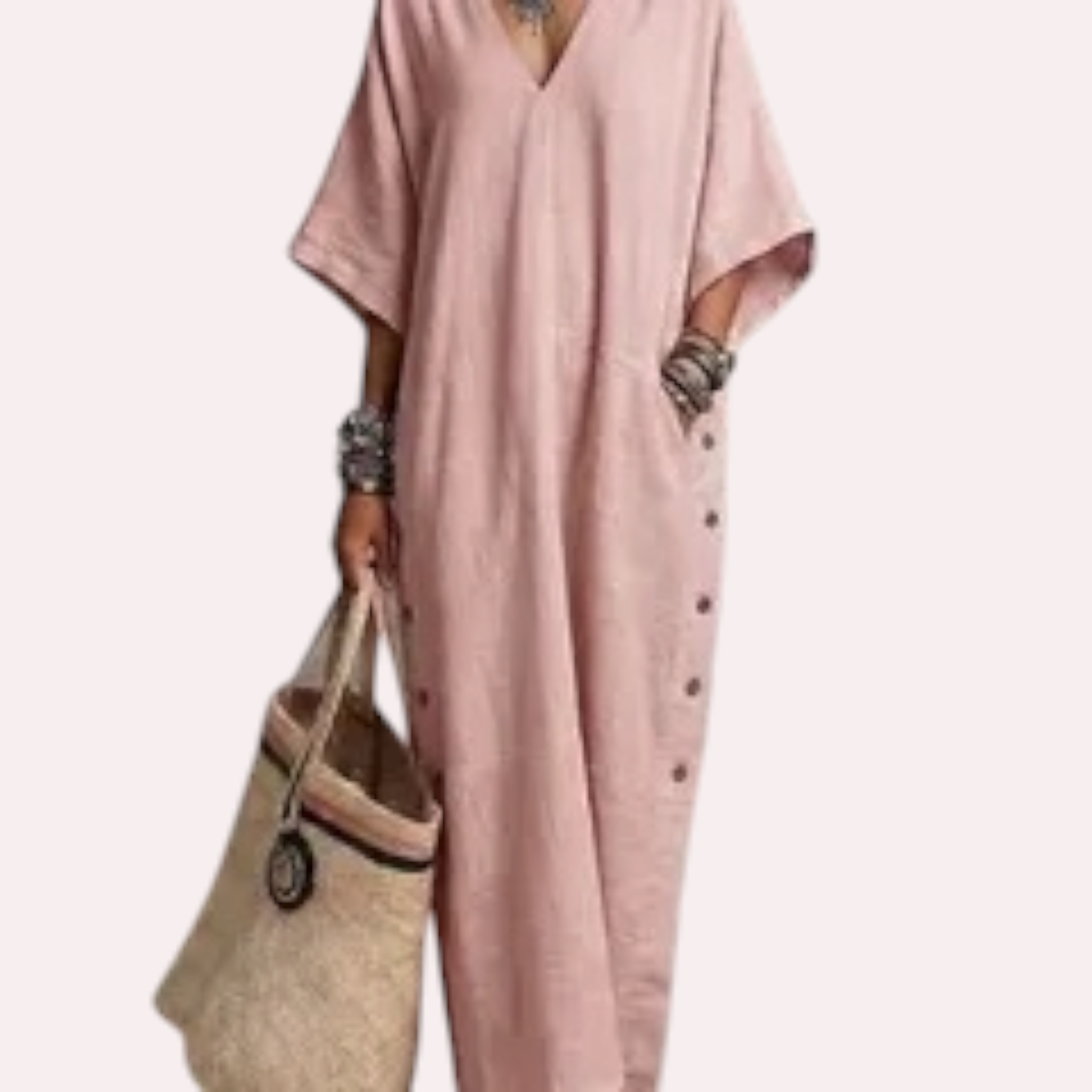 Robe Longue Bohème Col V – Élégance Décontractée