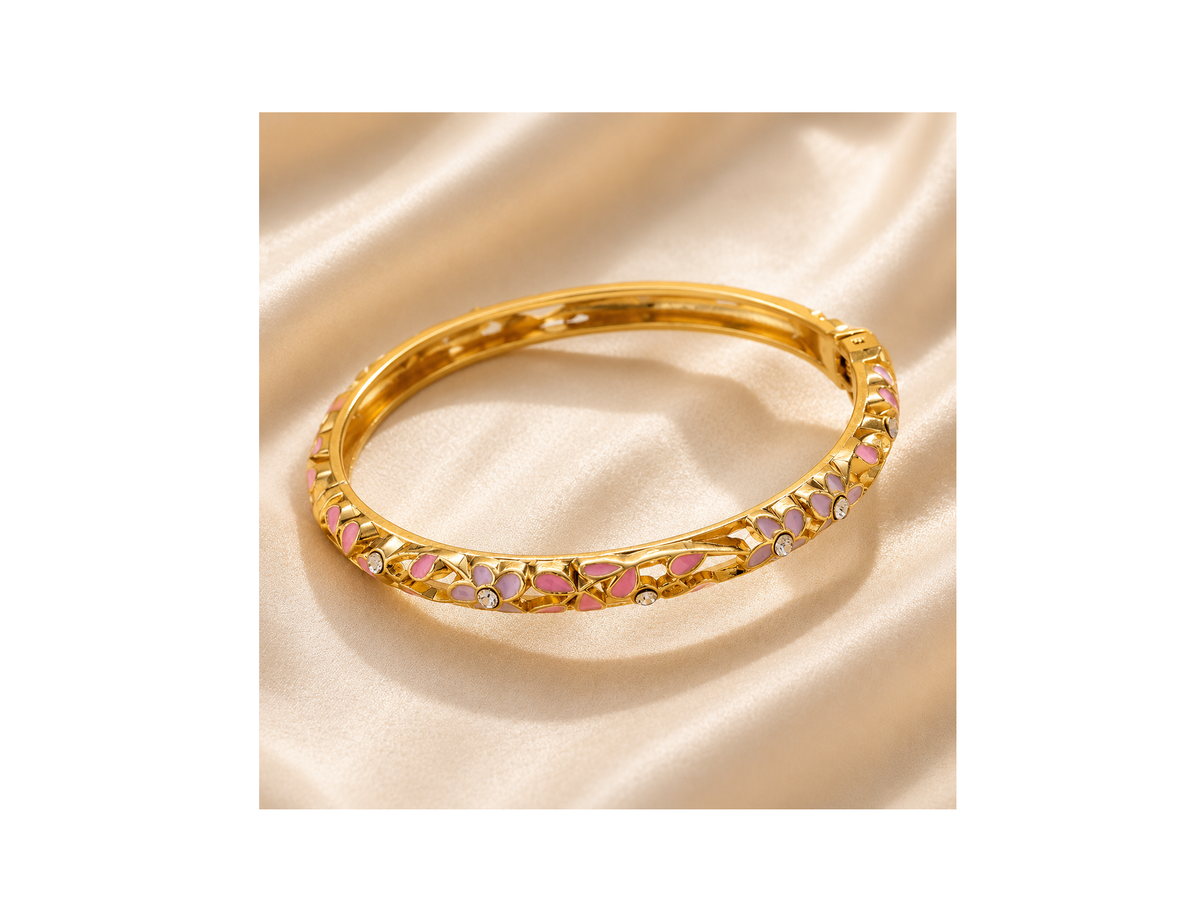 Bracelet Fleuri Émail Blanc & Rose