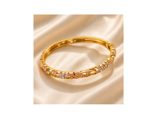 Bracelet Fleuri Émail Blanc & Rose