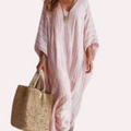 Caftan Bohème Rayé Femme – Robe Longue Fluide Col V