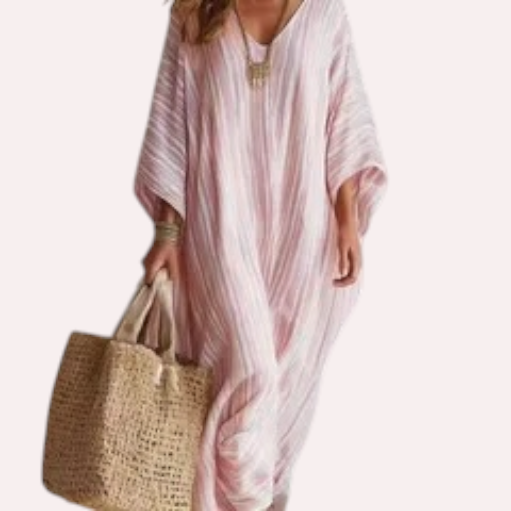Caftan Bohème Rayé Femme – Robe Longue Fluide Col V
