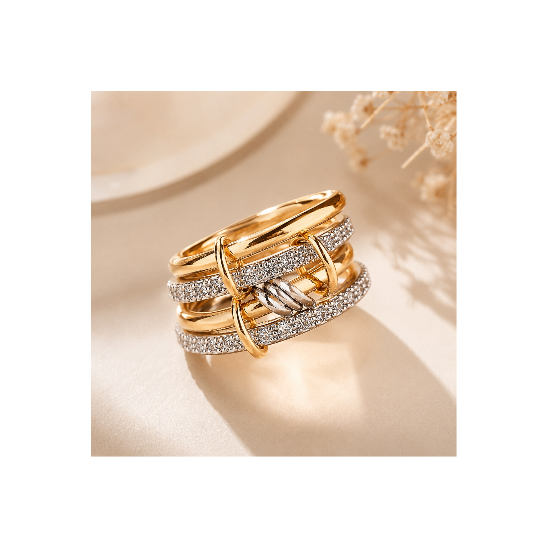 💍 Bague Élégance Bicolore en Acier Inoxydable & Zircons