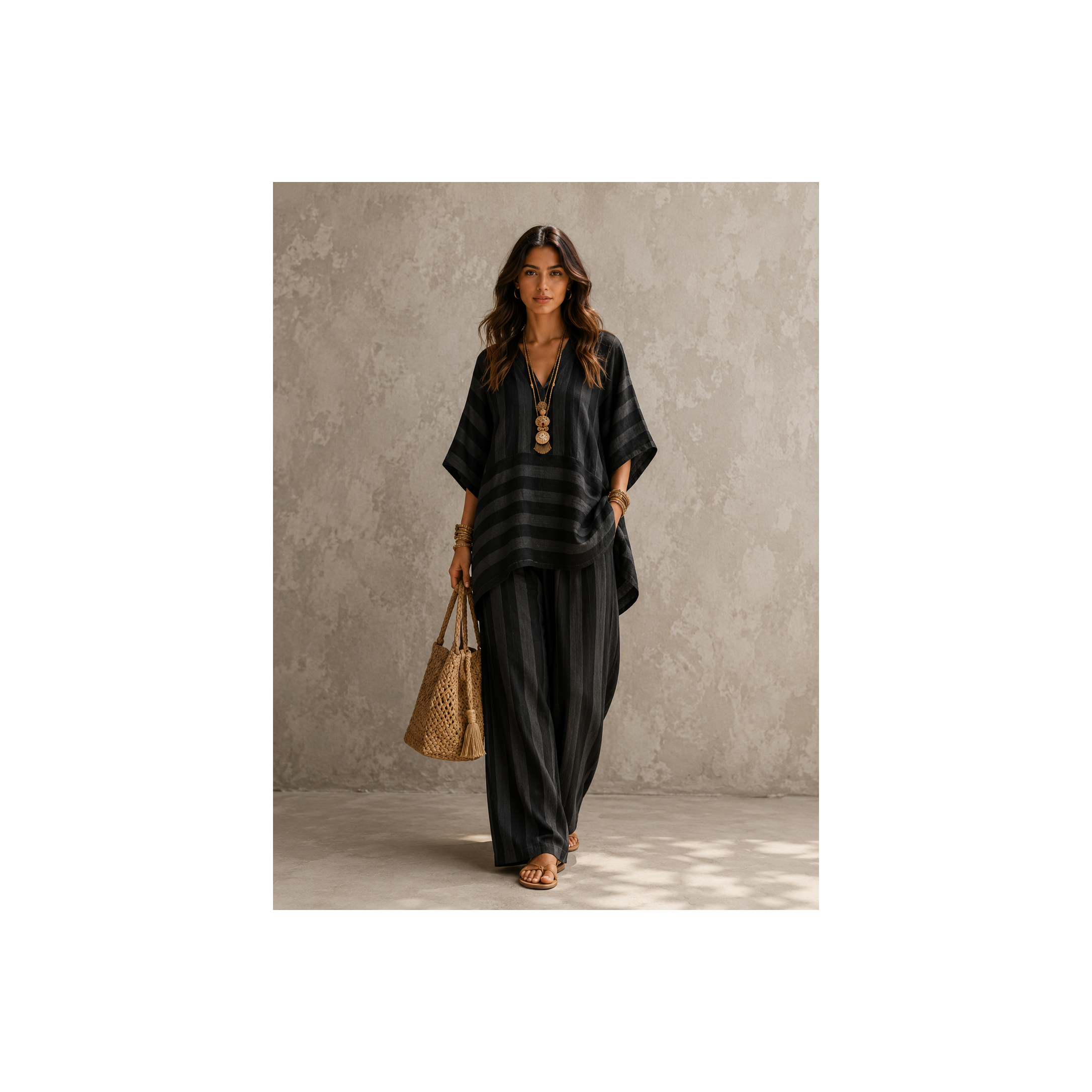 Ensemble Bohème Rayé 2 Pièces – Tunique Ample & Pantalon Fluide  (différents coloris)