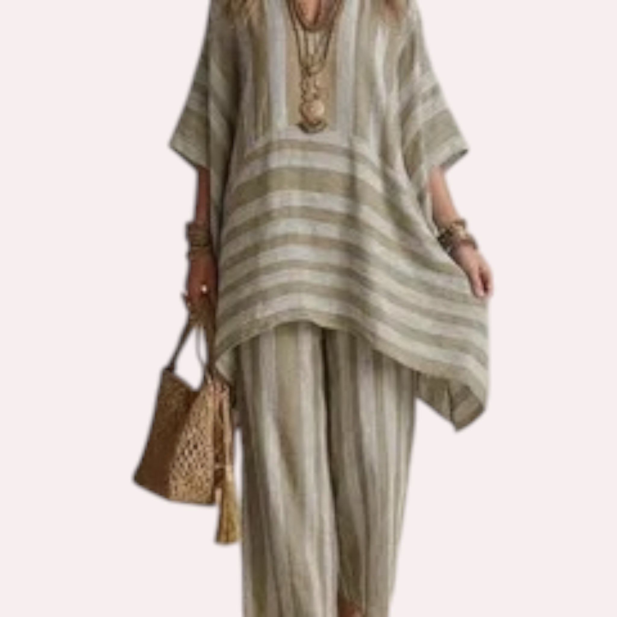 Ensemble Bohème Rayé 2 Pièces – Tunique Ample & Pantalon Fluide