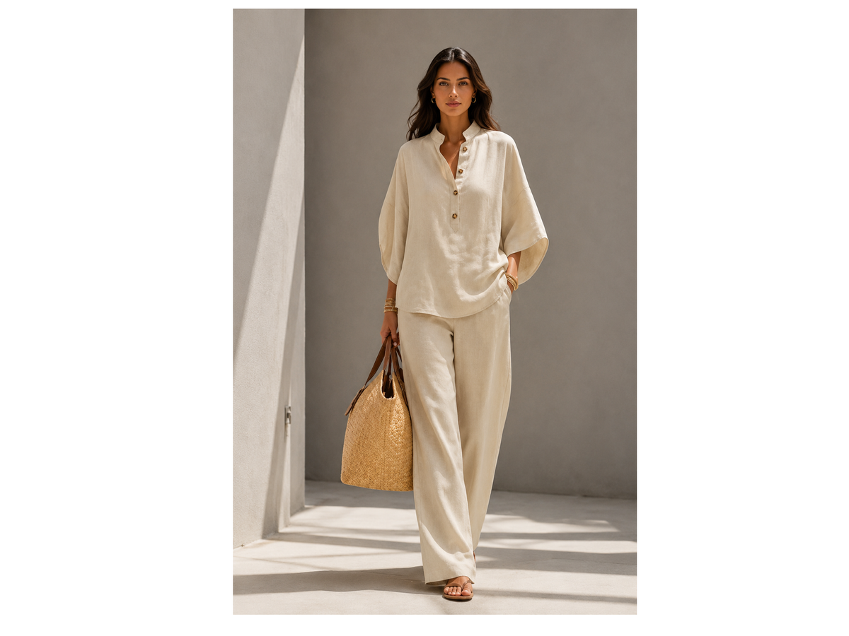 🌿 Ensemble Bohème Chic Femme – Chemise Fluide & Pantalon Large