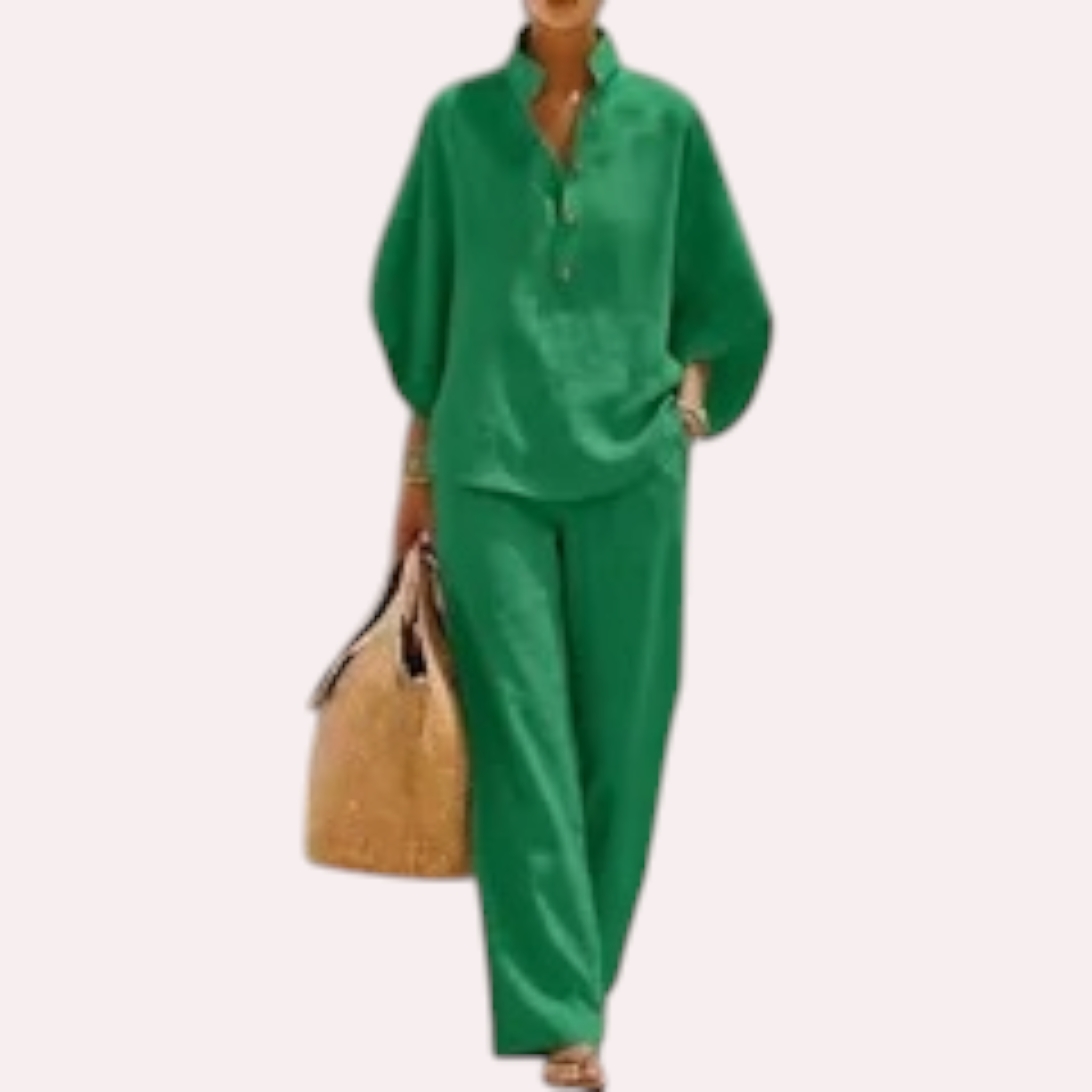 🌿 Ensemble Bohème Chic Femme – Chemise Fluide & Pantalon Large