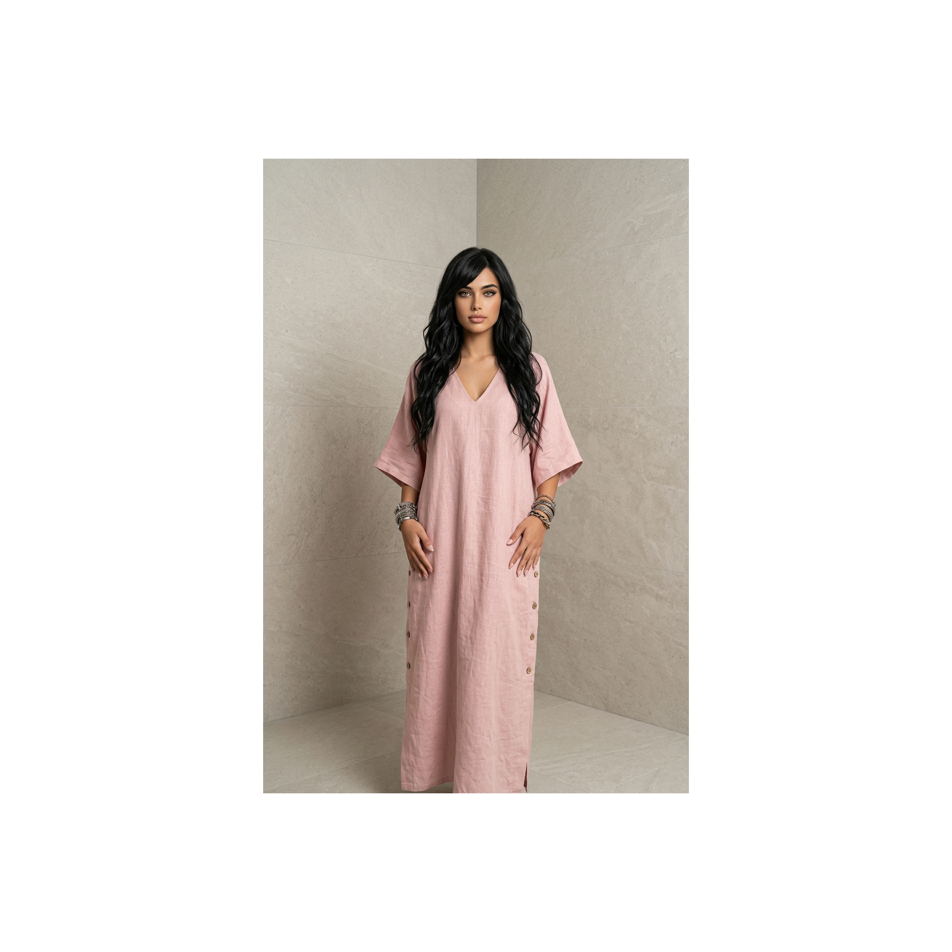 Robe Longue Bohème Col V – Élégance Décontractée  (différents coloris)