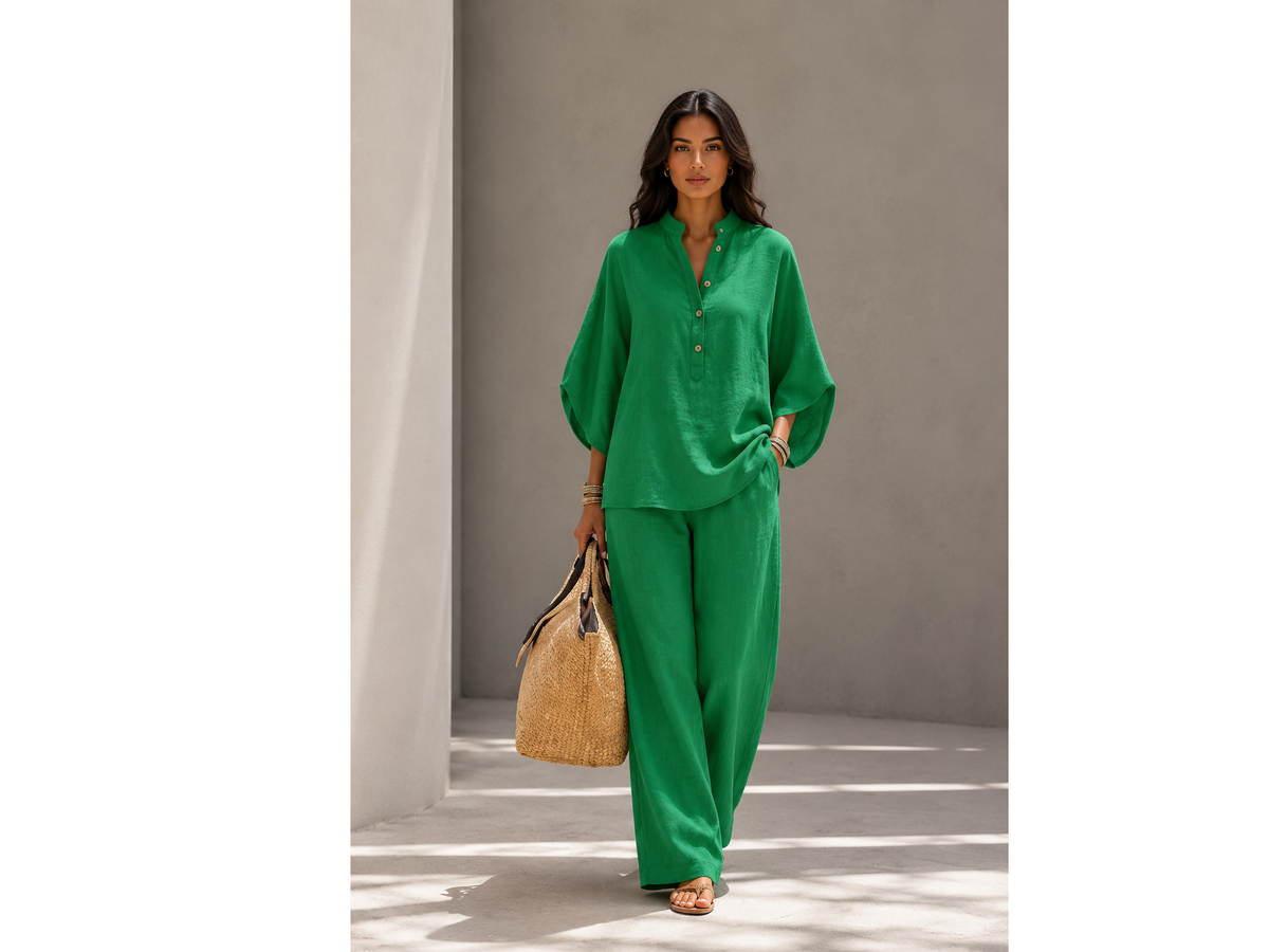 🌿 Ensemble Bohème Chic Femme – Chemise Fluide & Pantalon Large