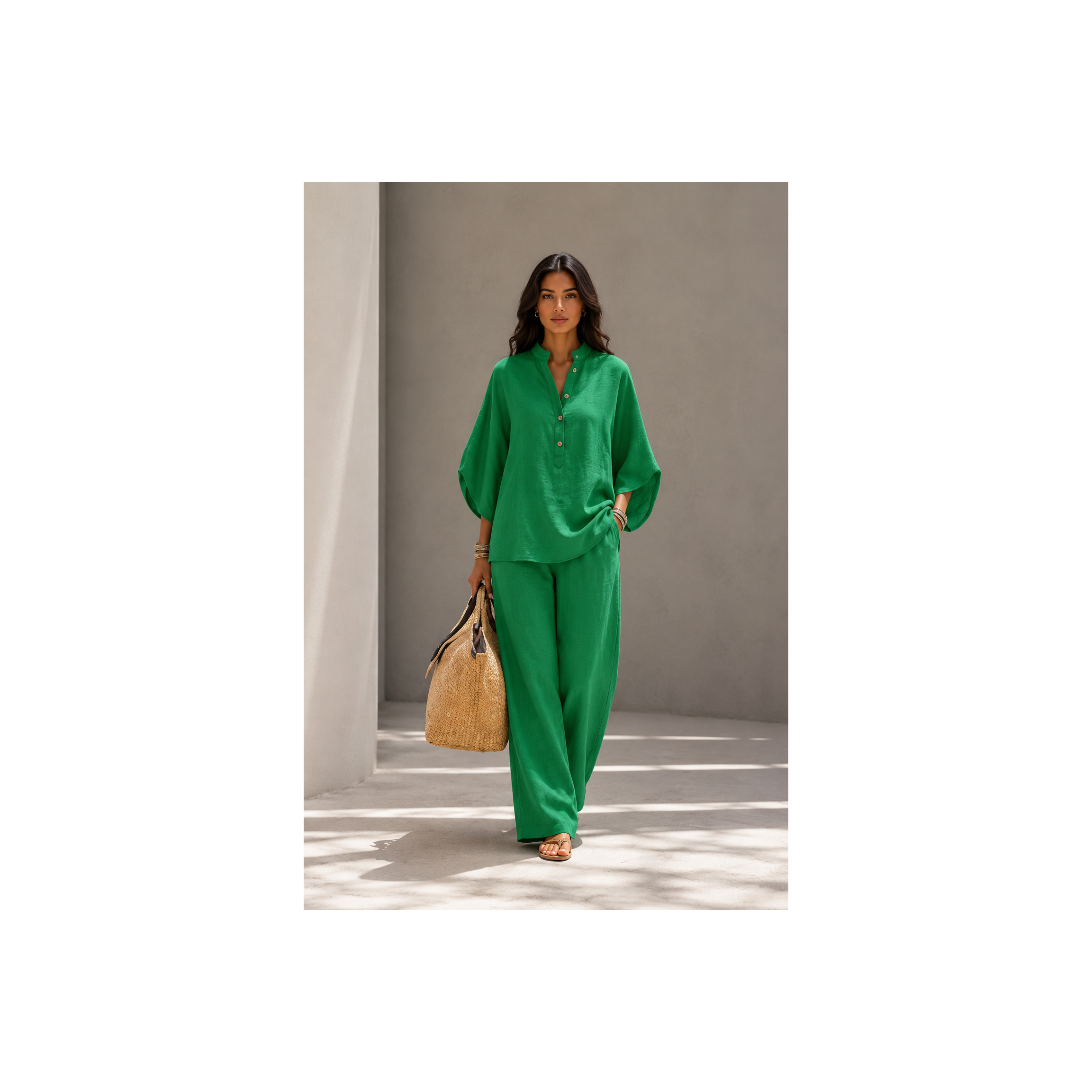 🌿 Ensemble Bohème Chic Femme – Chemise Fluide & Pantalon Large  (différents coloris)