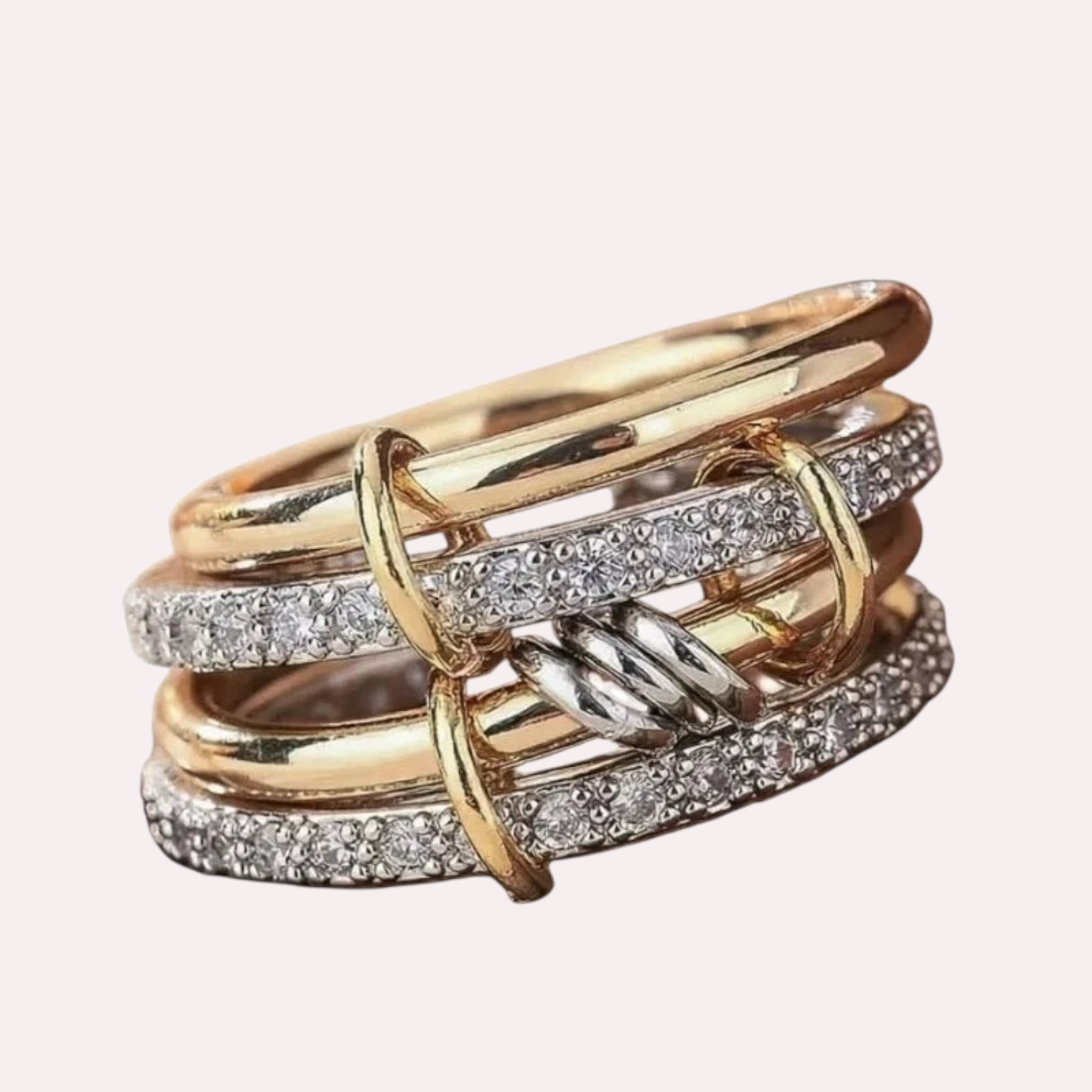 💍 Bague Élégance Bicolore en Acier Inoxydable & Zircons
