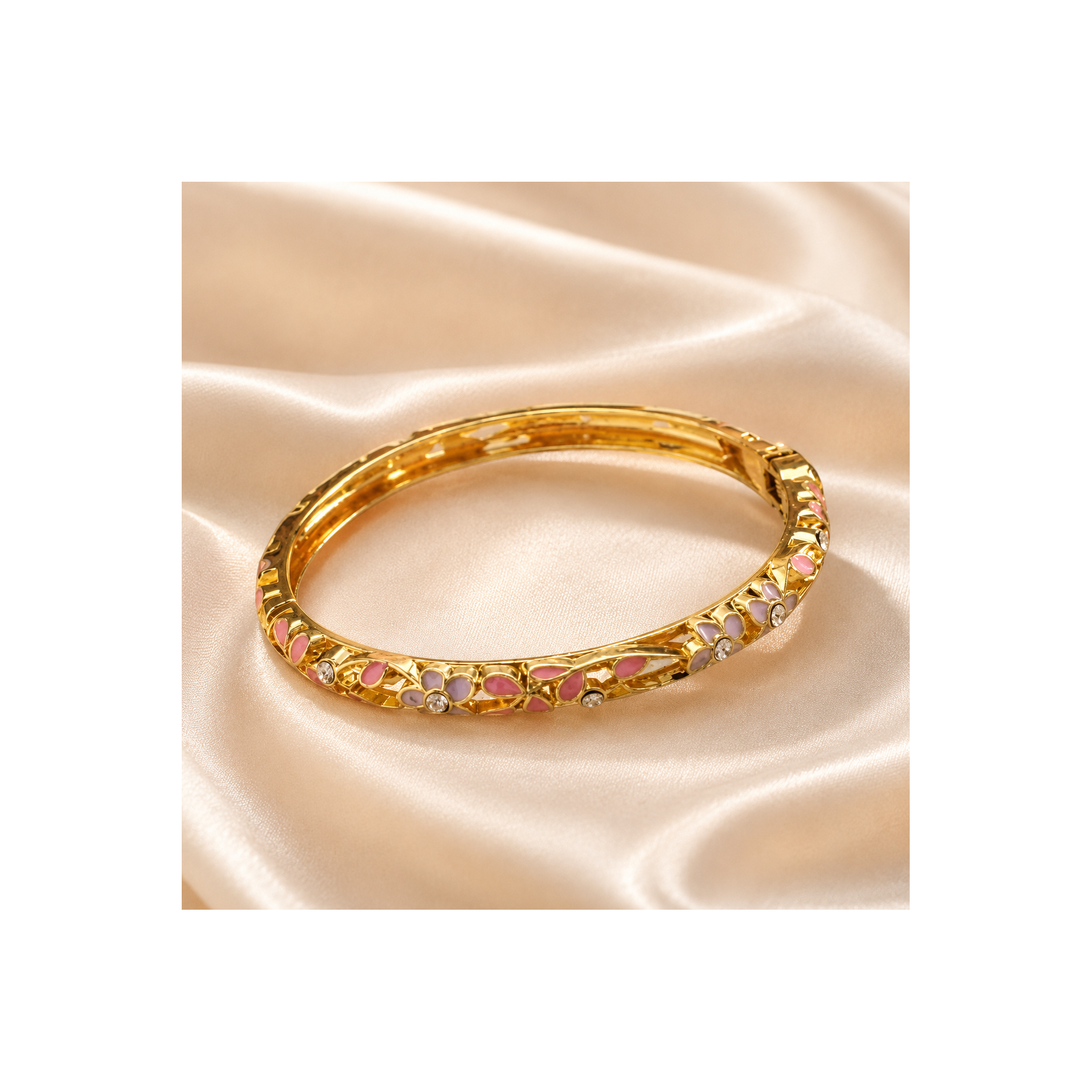 Bracelet Jonc Fleuri Émaillé Rose & Violet